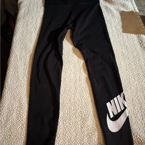 Nike Women's Black Leggings with White Logo